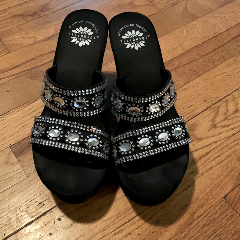 Beautiful and black and bling wedge sandals